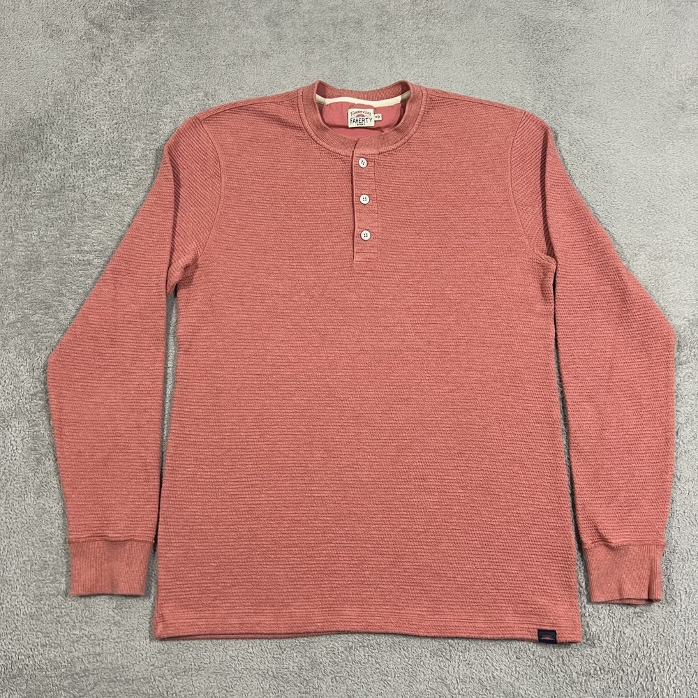 Faherty Surf Waffle Henley Shirt Mens Medium Red Thermal Long Sleeve MKS2304